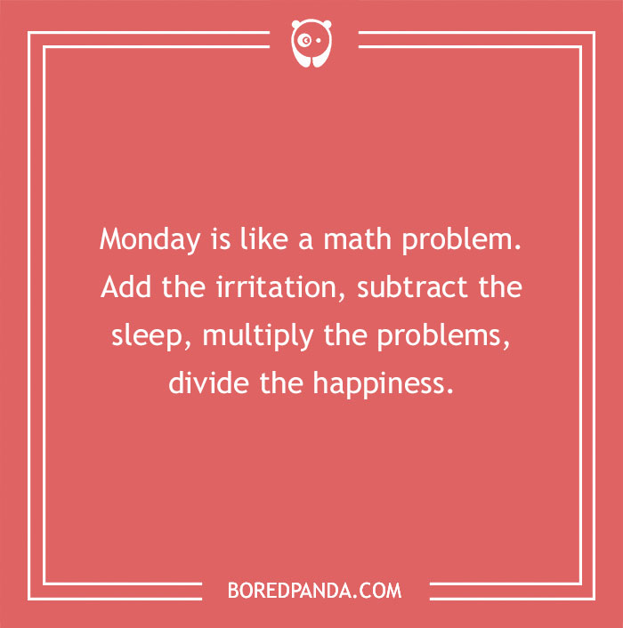 Monday jokes about math problems describing irritation, lack of sleep, and divided happiness on a red background.