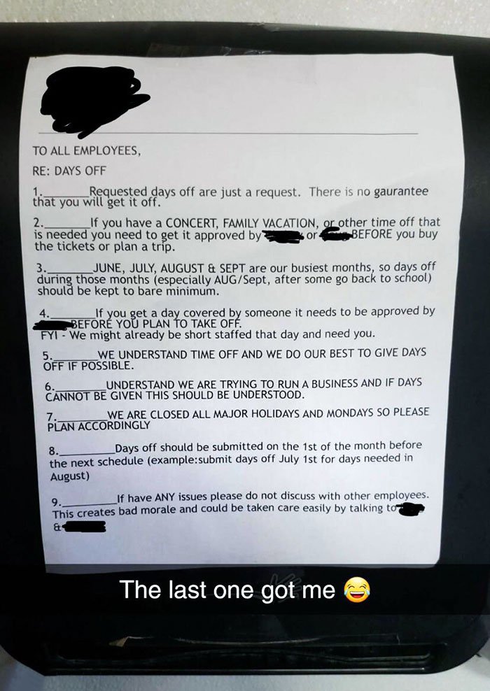 New Work "Rules" And They Wonder Why They Are Short Staffed