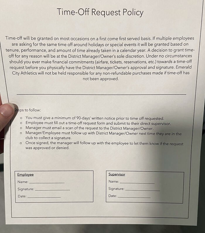 Ridiculous Time-Off Policy. Maybe I’m Wrong, But This Includes Taking Just One Day Off. A 90-Day Notice For One Day?