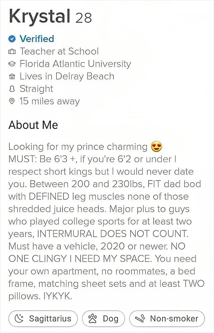 The 7 Guys In Her City That Meet Those Requirements Are Married, Or Not On Tinder Or Swiped Left Lol