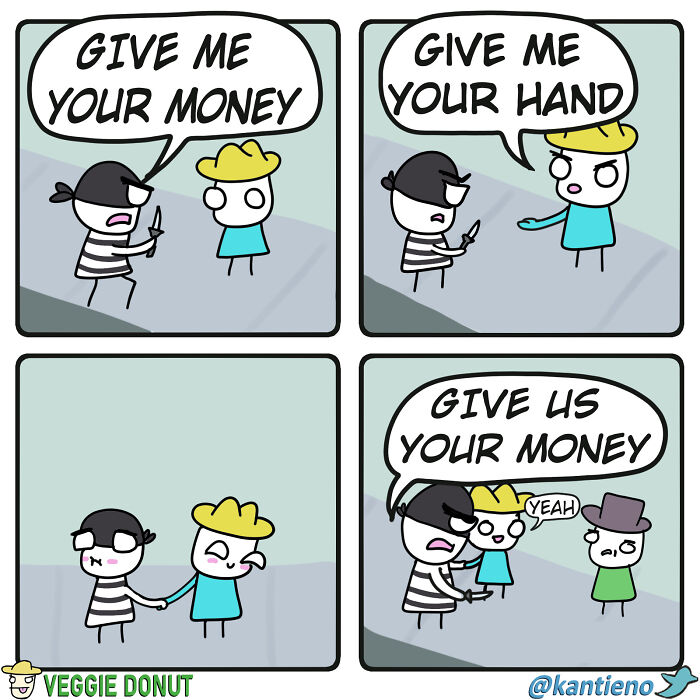 Comics About Being Robbed And Giving A Hand veggiedonut