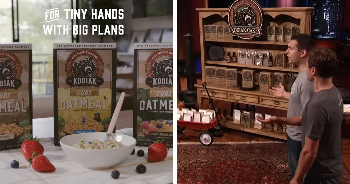 "Kodiak Cakes" presents their cake mixtures on the Shark Tank show "Kodiak Cakes" presents their cake mixtures on the Shark Tank show