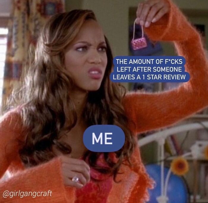 Small business owner meme humorously depicting reaction to a 1-star review.