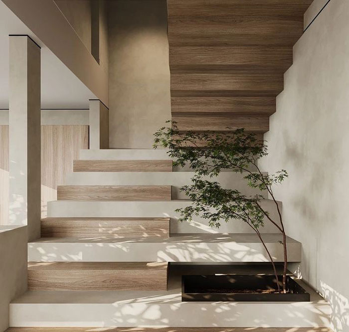 wooden stairs with landing