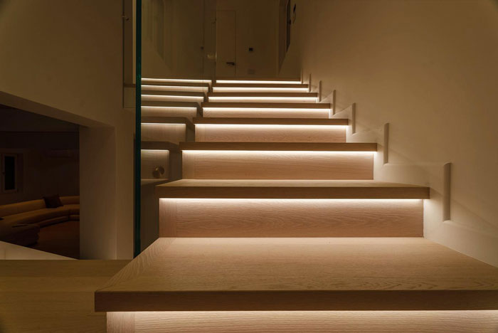 close up shot of stairs with led lighting