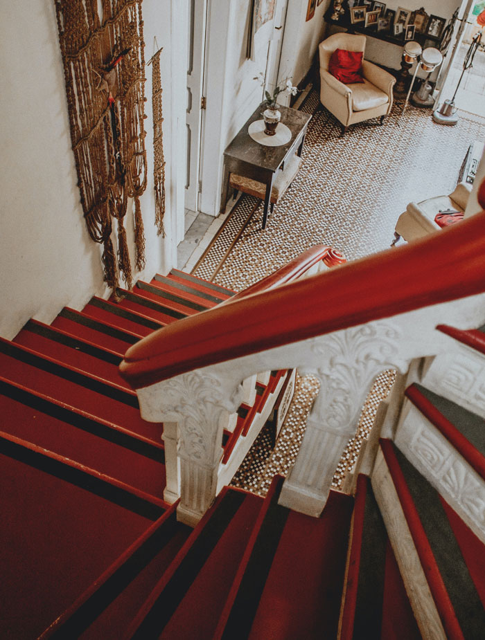 red and white decorative wooden stairs