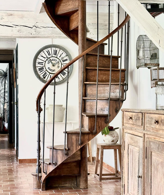 rustic wooden circle stairs