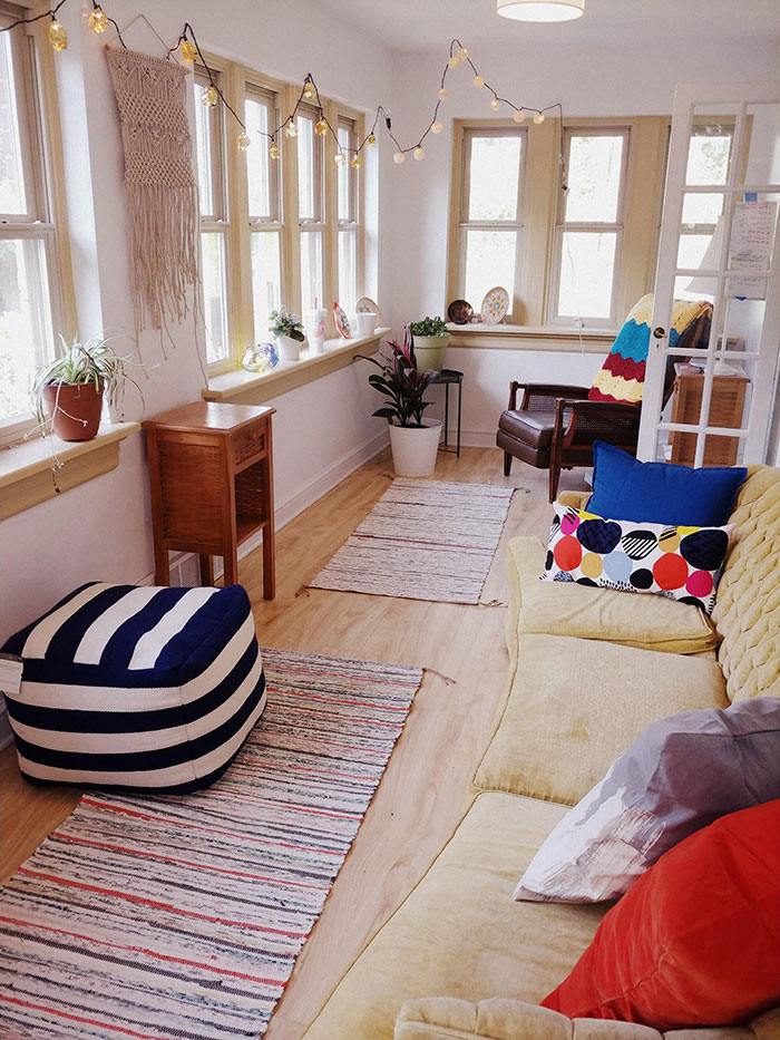 Thrifted furniture in a cozy sunroom Thrifted furniture in a cozy sunroom