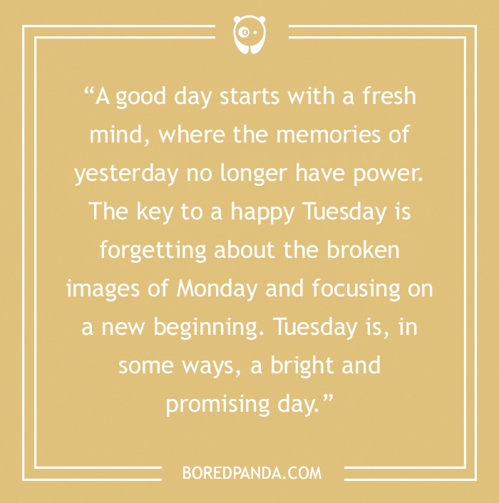 Quote about making Tuesday better on a beige background with Bored Panda logo at the top.