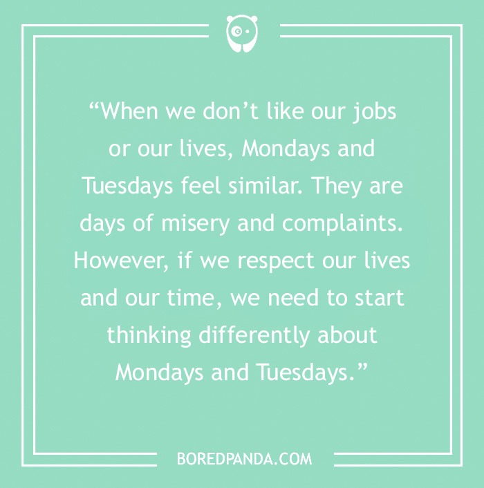 Inspirational Tuesday quote on a green background about changing perspective on life and weekdays.