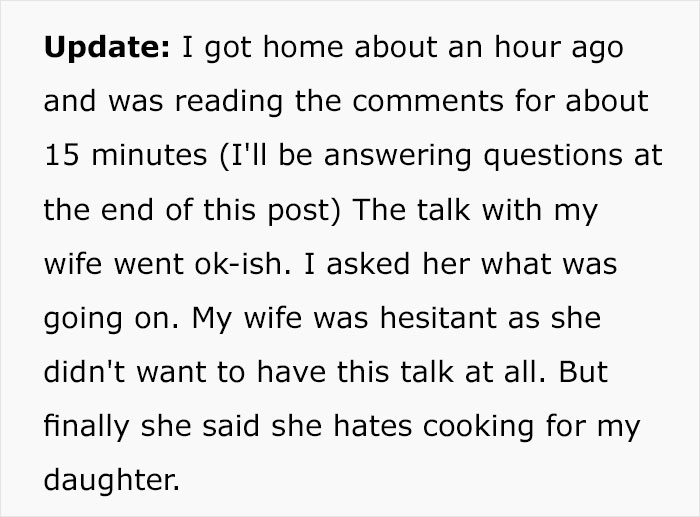 Man Discovers Wife Purposefully Cooks Meals Daughter Won&rsquo;t Eat, Decides On Divorce