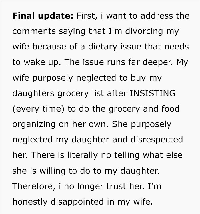 Man Discovers Wife Purposefully Cooks Meals Daughter Won&rsquo;t Eat, Decides On Divorce