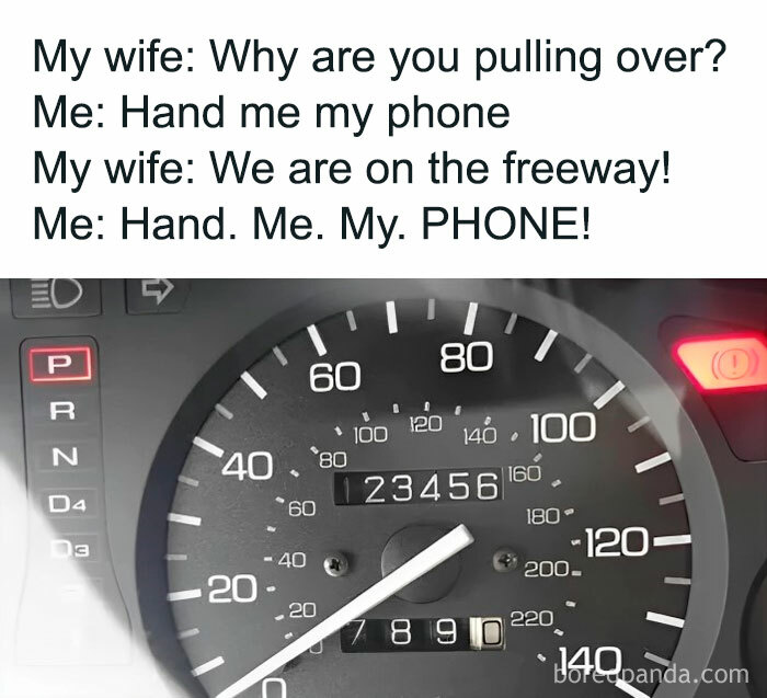 Speedometer shows 123456, accompanied by a funny conversation, highlighting engineering humor.