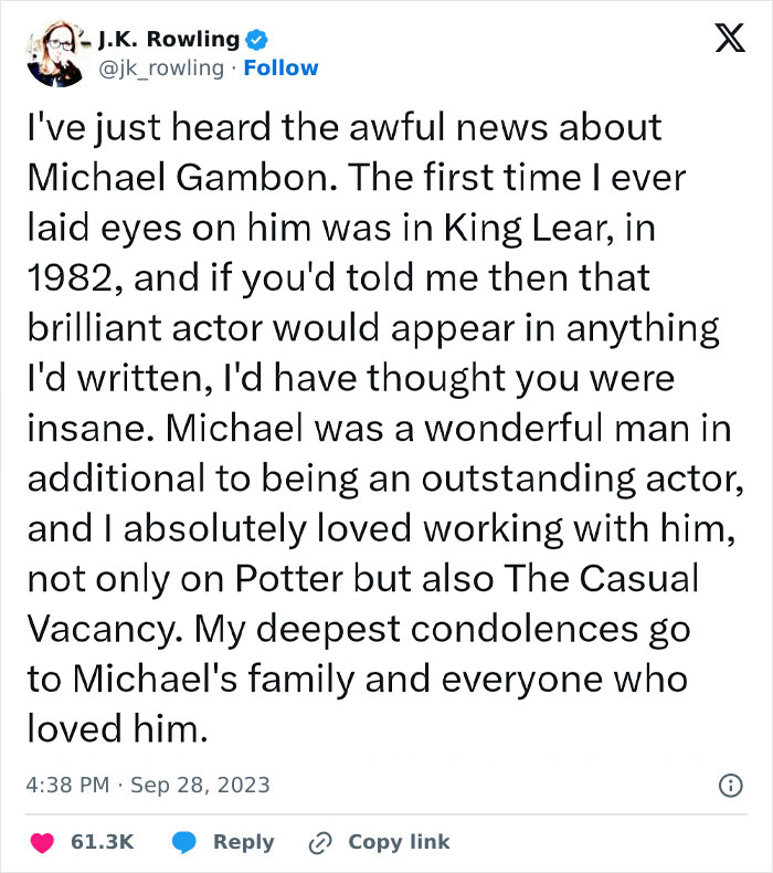 Daniel Radcliffe, JK Rowling And Other Celebs Pay Moving Tributes To Dumbledore Star Michael Gambon