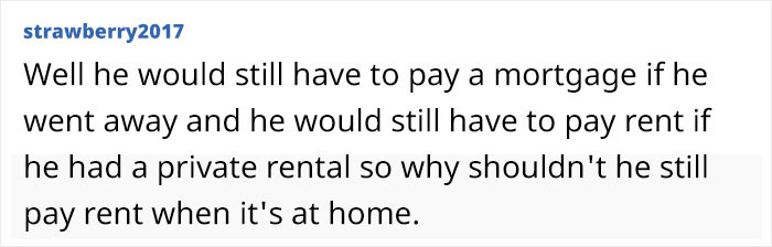 Parent Expects Son To Keep Paying Rent Even While He&rsquo;s Away From Home, He Refuses