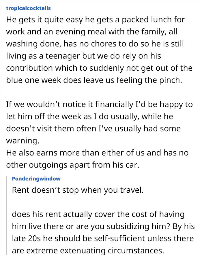 Parent Expects Son To Keep Paying Rent Even While He&rsquo;s Away From Home, He Refuses
