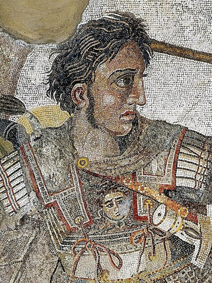 Ancient mosaic of a warrior with detailed armor, representing one of the coolest people to have ever lived.