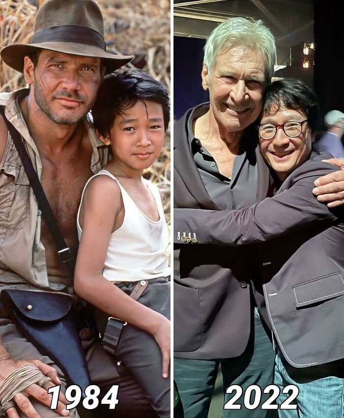 Indy (Harrison Ford) Accompanied By His Sidekick Short Round (Ke Huy Quan)