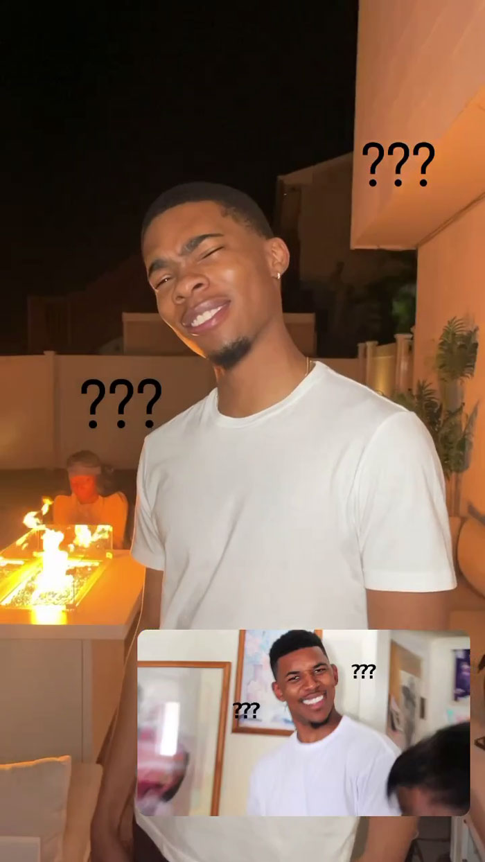 Guest dressed as a meme with question marks at a meme-themed party, perfectly embracing the theme.