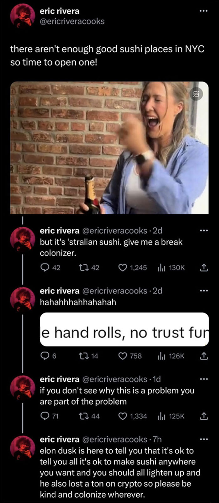 "Deranged Standards Are Only Applied To White People": Aussie-Style Sushi Spot In NYC Sparks Outrage "Deranged Standards Are Only Applied To White People": Aussie-Style Sushi Spot In NYC Sparks Outrage