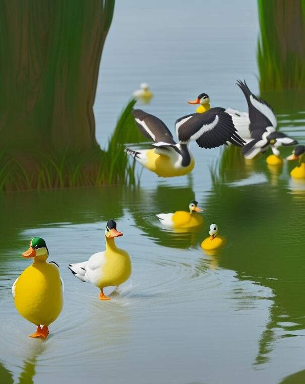 Cute Ducklings In The Pond And Rihanna?