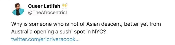 "Deranged Standards Are Only Applied To White People": Aussie-Style Sushi Spot In NYC Sparks Outrage "Deranged Standards Are Only Applied To White People": Aussie-Style Sushi Spot In NYC Sparks Outrage