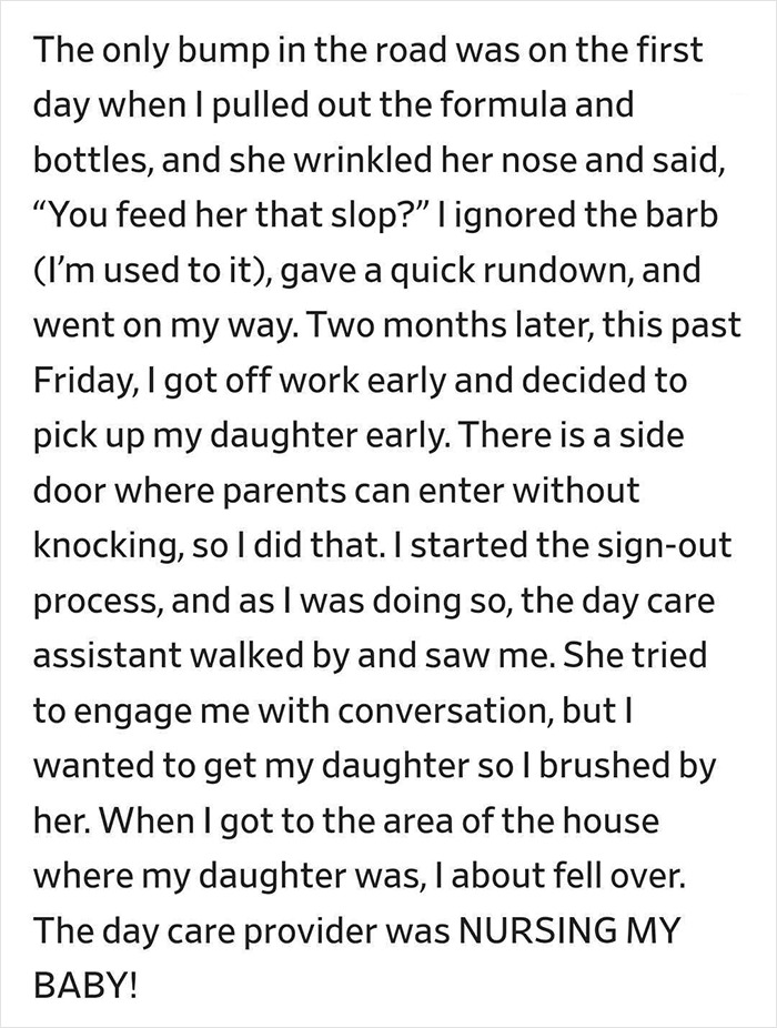 Mom Horrified After Catching Day Care Provider Breastfeeding Her Baby