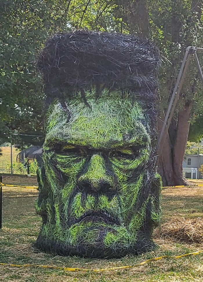 Giant hay bale of a Frankenstein's monster