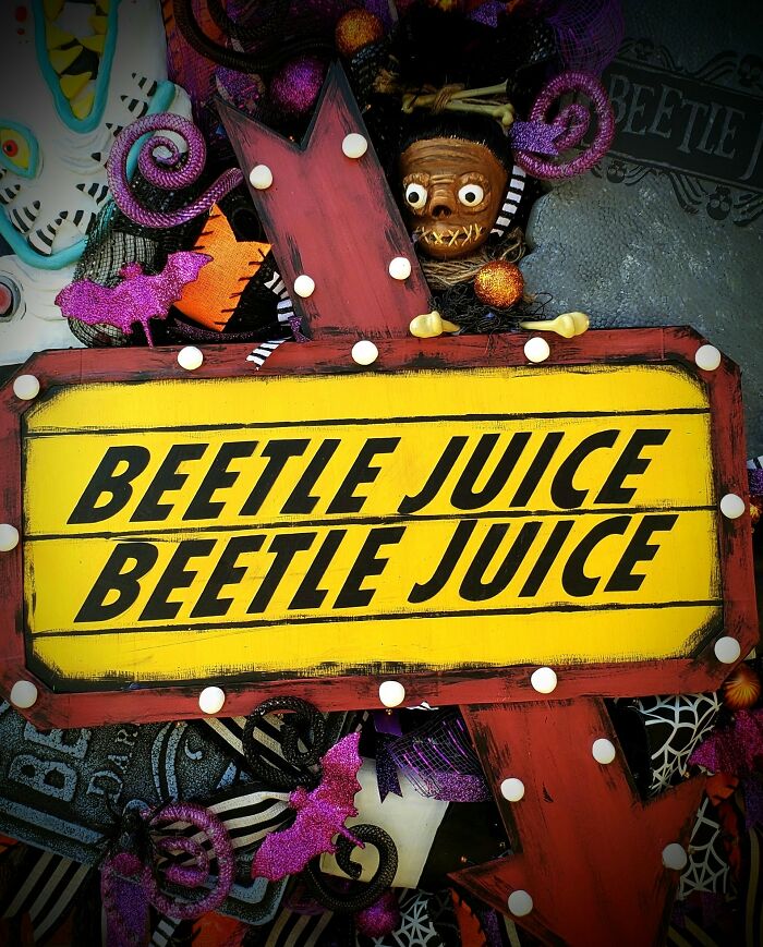I Make Custom Wreaths For Any Holiday; Here Are The Beetlejuice And Ghostbusters Ones That I Made For Halloween