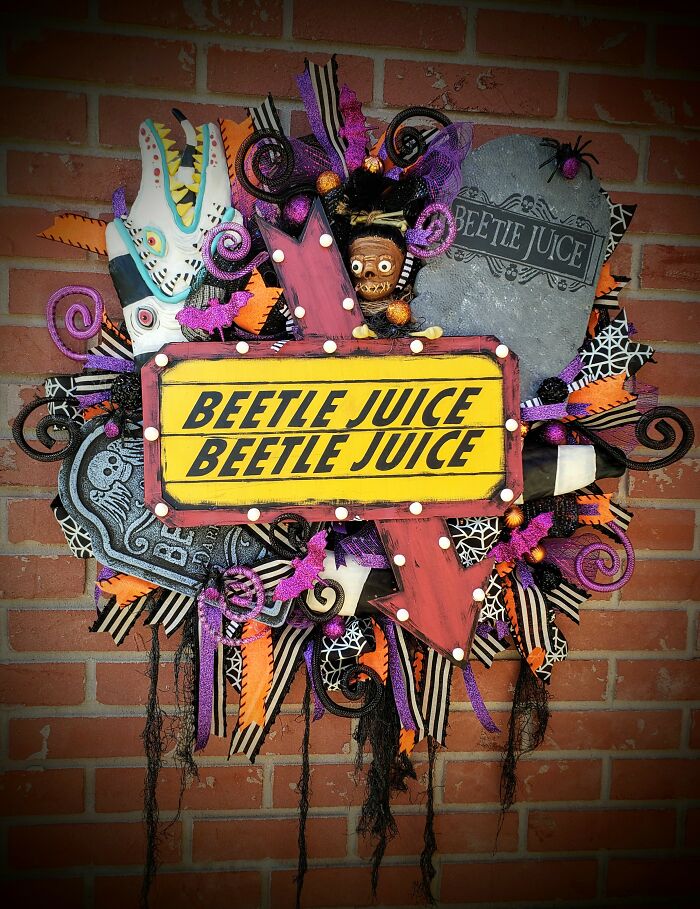 I Make Custom Wreaths For Any Holiday; Here Are The Beetlejuice And Ghostbusters Ones That I Made For Halloween