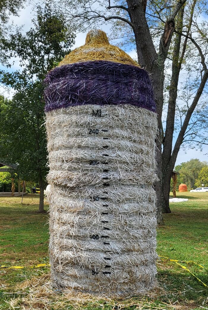 Giant hay bale of a baby bottle
