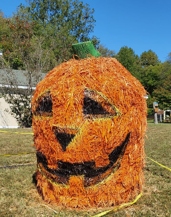 Giant hay bale of a jack o'lantern