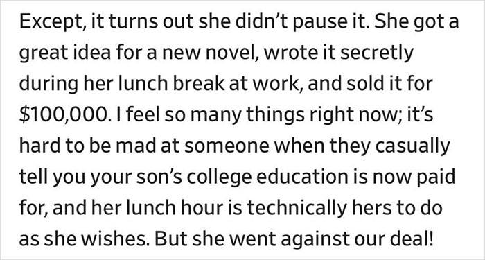 Man Gets Dragged Back To Earth After Venting Over Wife Writing $100K-Earning Novel In Secret