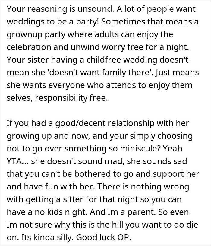 Woman Announces She Won't Attend Sister's Childfree Wedding, Fails To See Her Entitlement Woman Announces She Won't Attend Sister's Childfree Wedding, Fails To See Her Entitlement