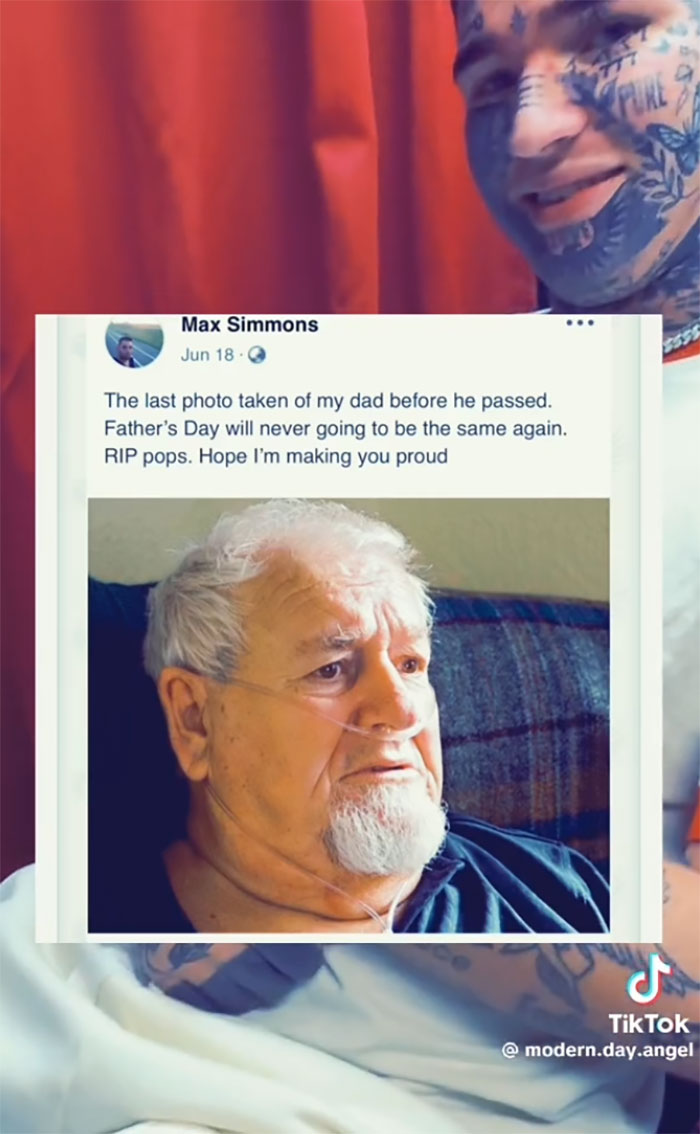 TikToker with face tattoos holds a tribute photo, viral for trolling bullies. TikToker with face tattoos holds a tribute photo, viral for trolling bullies.