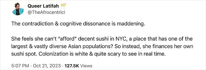 "Deranged Standards Are Only Applied To White People": Aussie-Style Sushi Spot In NYC Sparks Outrage "Deranged Standards Are Only Applied To White People": Aussie-Style Sushi Spot In NYC Sparks Outrage
