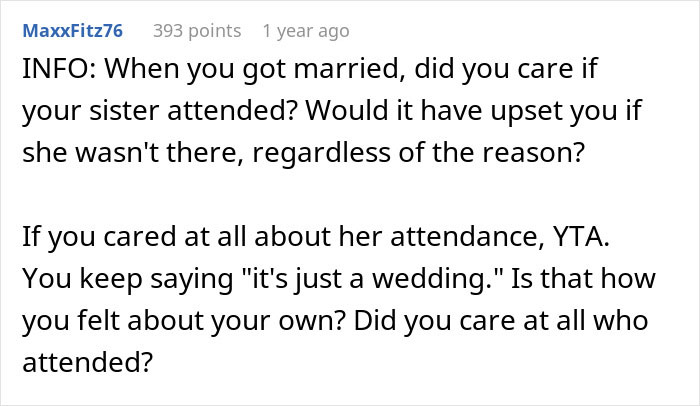 Woman Announces She Won't Attend Sister's Childfree Wedding, Fails To See Her Entitlement Woman Announces She Won't Attend Sister's Childfree Wedding, Fails To See Her Entitlement