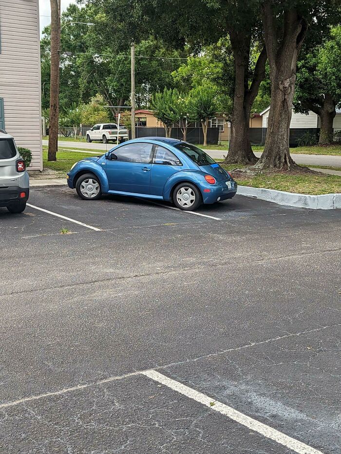 My Neighbor, Everyone. He Parks Like This When His Wife Isn't Home And Moves It Back When She's Back So They Can Both Park On One Of The Few Spots With Shade. This Has Been Happening For Months