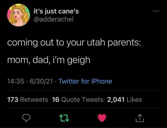 Tweet humorously referencing the name “Geigh” with emojis and likes displayed.