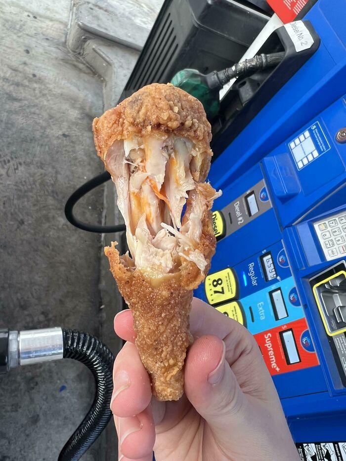 Inside My Krispy Krunchy Chicken Leg Is An Unusual Orange, Stringy Substance