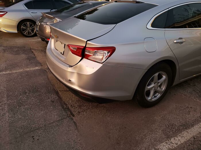 Came Home To Find Out That Some Jerk Rammed My New Car And Left No Note. They Spent Time Cleaning Up The Mess Though. So I Looked Like A Fool To Police While Making The Report Who Kept Telling Me They Don't Believe It Happened There