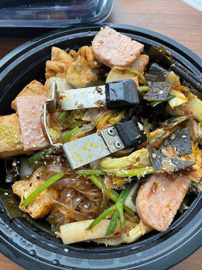 I Ordered Some Food For Delivery Today And There's A Massive Metal Handle In My Food. Got A Partial Refund From DoorDash