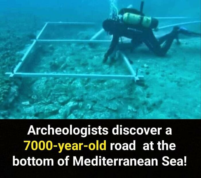 Diver archeologists explore a 7000-year-old underwater road, revealing unusual facts from Mediterranean Sea discoveries.