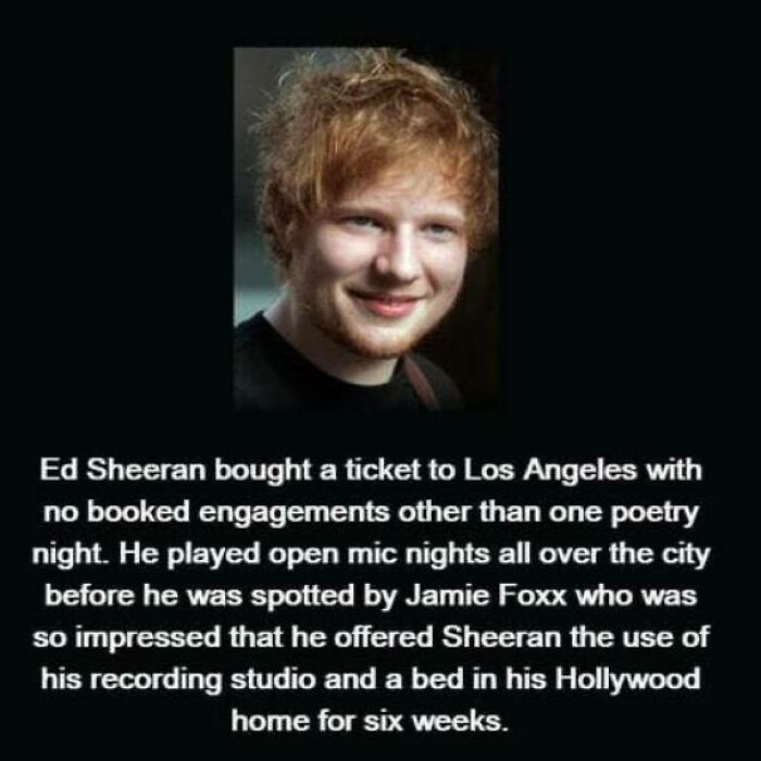Ed Sheeran's early career story shared on unusual facts page, highlighting his struggle and breakthrough in Los Angeles.