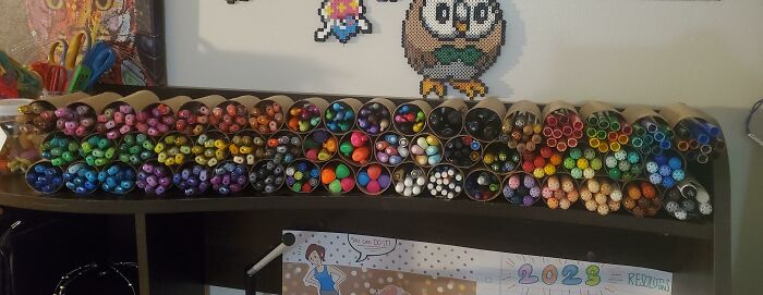 He organizado todos mis materiales en rollos de papel higiénico