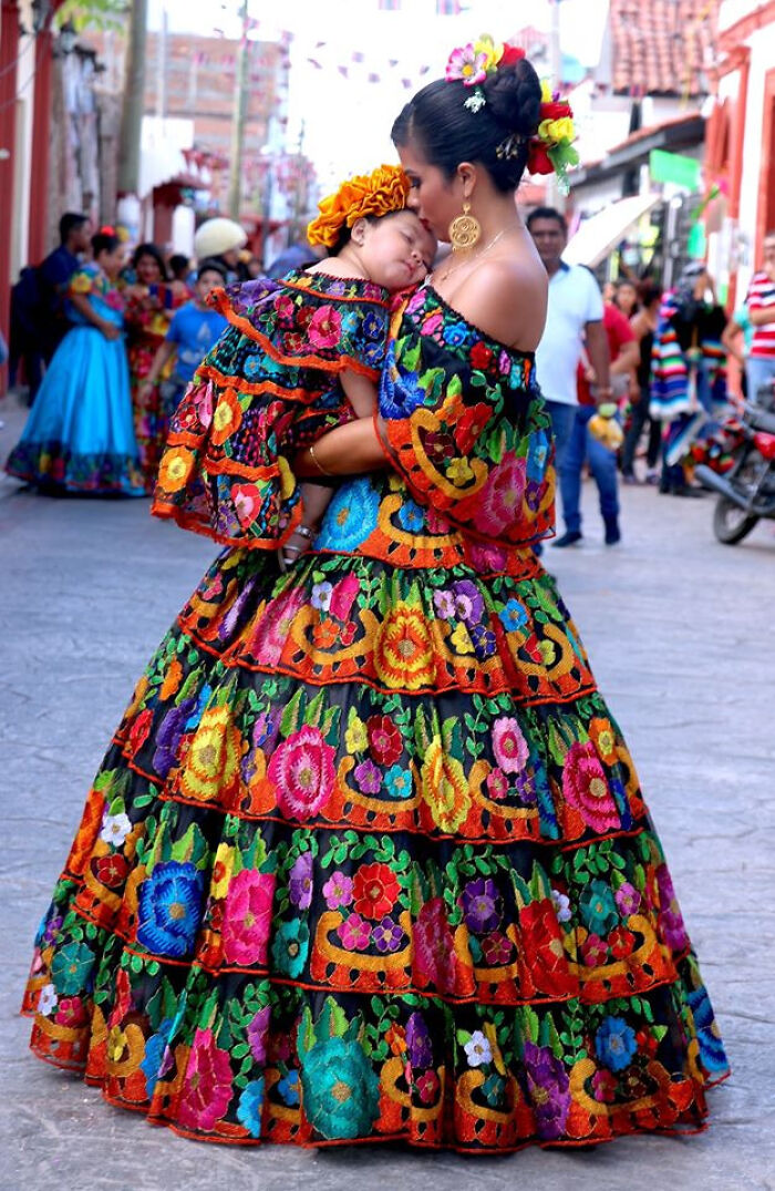 Mother And Daughter In Traditional Attire From Chiapas, Mexico, By Evangeline C. Rodriguez
