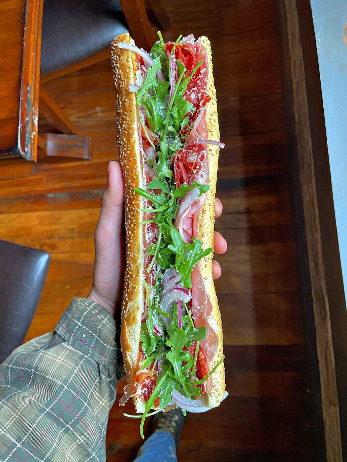 Prosciutto Rotundo Ducle ,hot Sopresatta, Pistachio Mortadella, Arugula And Red Onion Tossed In Evoo, Red Wine Vinegar, Black Pepper, And Fennel Pollen, Spicy Herb Mayo, Parmagiano Reggiano