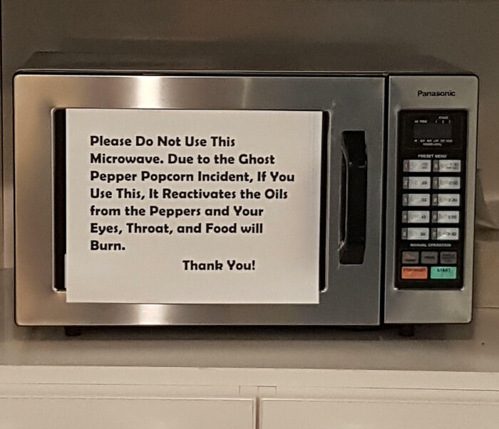 Yesterday This Guy Put Ghost Pepper Popcorn In Our Industrial Microwave At Work For Over 5 Minutes. The Office Was Filled With Black Smoke Burning People's Eyes, No One Could Breath