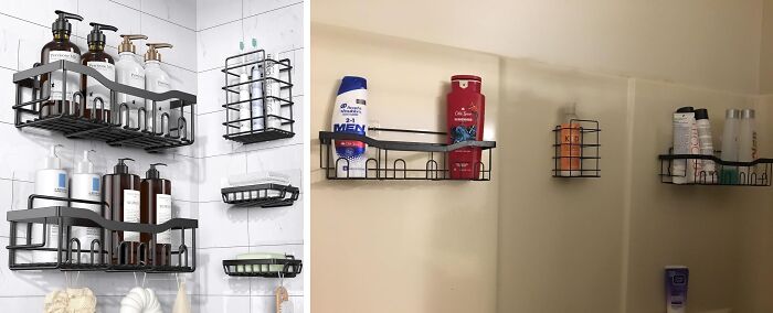 Eudele Shower Symphony: 5-Pack Shower Caddy - Stick To Cleanness With No-Drill Bathroom Organizers, Making Your Shower Stockpile Sing In Stainless Style!