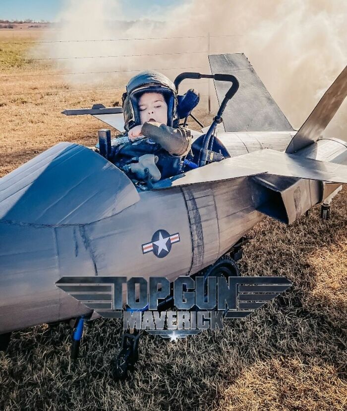 Payton Sure Looks Handsome Sitting In His Adaptive Halloween Costume. Cutest, Most Stylish Maverick